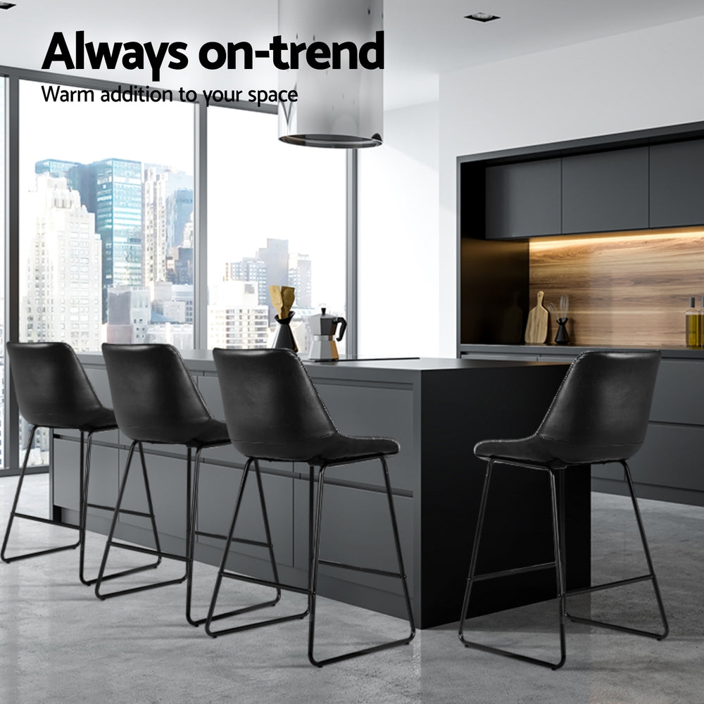 Artiss 4x Bar Stools Leather Padded Metal Legs Black-Furniture &gt; Bar Stools &amp; Chairs &gt; Massage Chairs-PEROZ Accessories