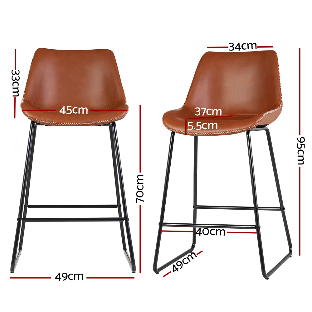 Artiss Bar Stools Kitchen Counter Barstools Leather Metal Chairs Brown x2-Bar Stools-PEROZ Accessories