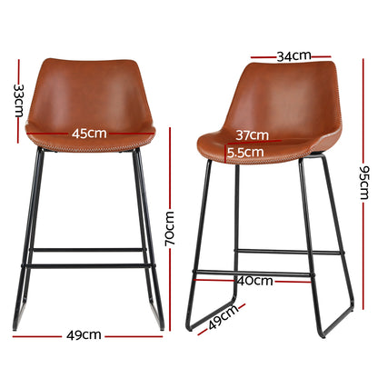 Artiss Bar Stools Kitchen Counter Barstools Leather Metal Chairs Brown x2-Bar Stools-PEROZ Accessories