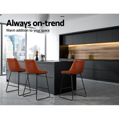 Artiss Bar Stools Kitchen Counter Barstools Leather Metal Chairs Brown x2-Bar Stools-PEROZ Accessories