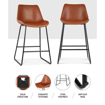 Artiss Bar Stools Kitchen Counter Barstools Leather Metal Chairs Brown x2-Bar Stools-PEROZ Accessories
