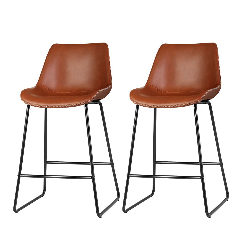 Artiss Bar Stools Kitchen Counter Barstools Leather Metal Chairs Brown x2-Bar Stools-PEROZ Accessories