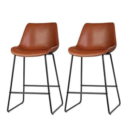 Artiss Bar Stools Kitchen Counter Barstools Leather Metal Chairs Brown x2-Bar Stools-PEROZ Accessories