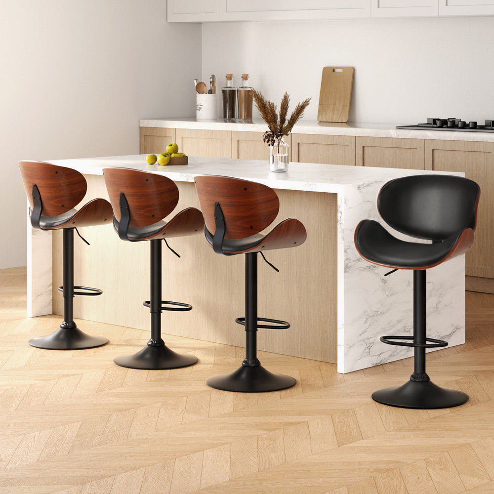 Artiss 4x Bar Stools Gas Lift Leather Padded Black-Furniture &gt; Bar Stools &amp; Chairs &gt; Table &amp; Bar Stools-PEROZ Accessories