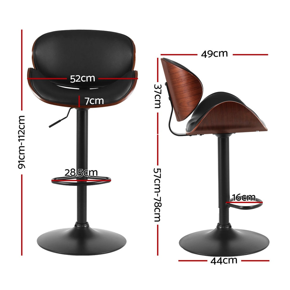 Artiss 4x Bar Stools Gas Lift Leather Padded Black-Furniture &gt; Bar Stools &amp; Chairs &gt; Table &amp; Bar Stools-PEROZ Accessories