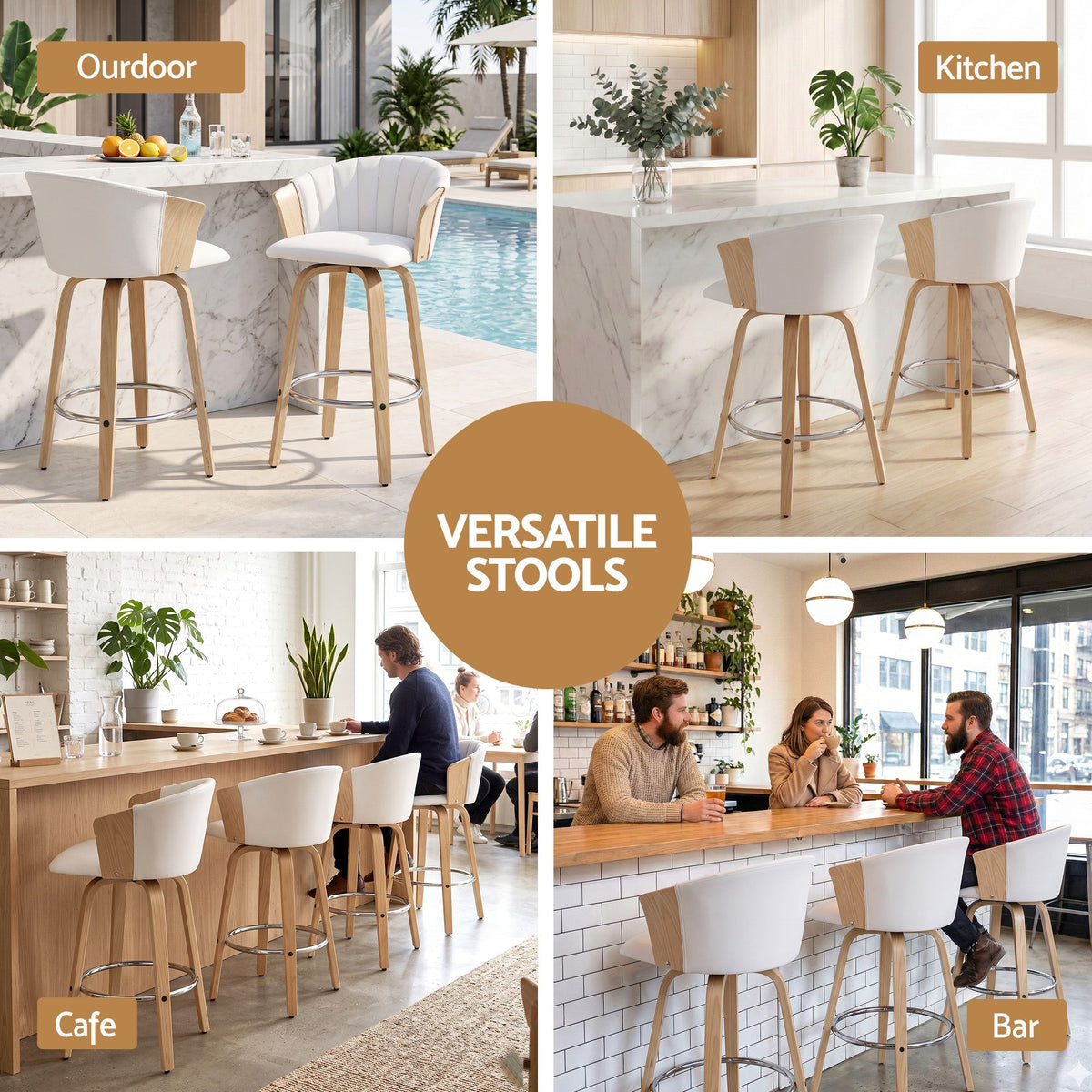Artiss 66cm Seat Height Wooden Bar Stools Swivel Kitchen Counter Stool Chair-Furniture > Bar Stools &amp; Chairs > Table &amp; Bar Stools-PEROZ Accessories
