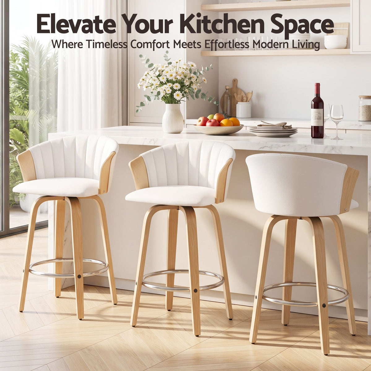 Artiss Wooden Bar Stools Set of 3 Swivel Kitchen Counter Stools Chair 66cm-Furniture > Bar Stools &amp; Chairs > Table &amp; Bar Stools-PEROZ Accessories