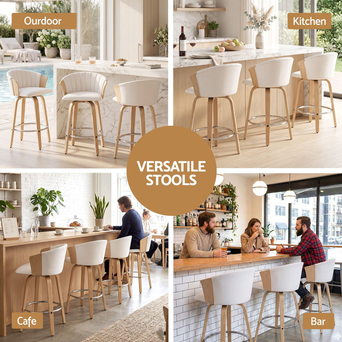 Artiss Wooden Bar Stools Set of 3 Swivel Kitchen Counter Stools Chair 66cm-Furniture > Bar Stools &amp; Chairs > Table &amp; Bar Stools-PEROZ Accessories