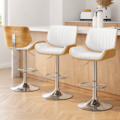Artiss 3x Bar Stools Counter Chairs Adjustable Swivel PU Leather Galina White-Furniture > Bar Stools &amp; Chairs > Table &amp; Bar Stools-PEROZ Accessories