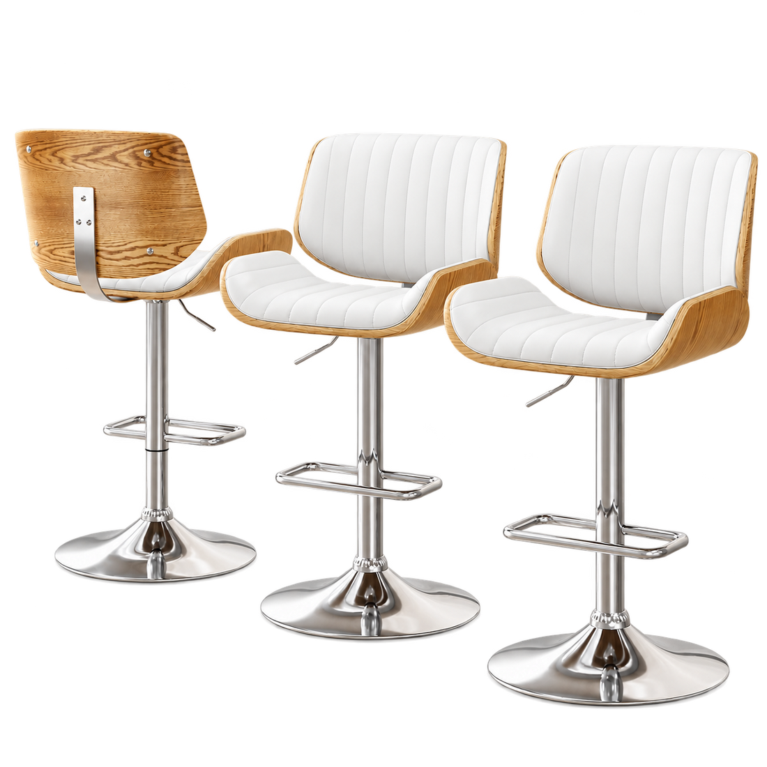 Artiss 3x Bar Stools Counter Chairs Adjustable Swivel PU Leather Galina White-Furniture > Bar Stools &amp; Chairs > Table &amp; Bar Stools-PEROZ Accessories