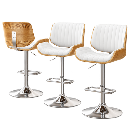 Artiss 3x Bar Stools Counter Chairs Adjustable Swivel PU Leather Galina White-Furniture > Bar Stools &amp; Chairs > Table &amp; Bar Stools-PEROZ Accessories