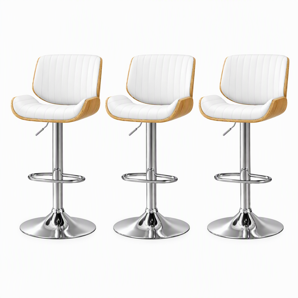 Artiss 3x Bar Stools Counter Chairs Adjustable Swivel PU Leather Galina White-Furniture > Bar Stools &amp; Chairs > Table &amp; Bar Stools-PEROZ Accessories