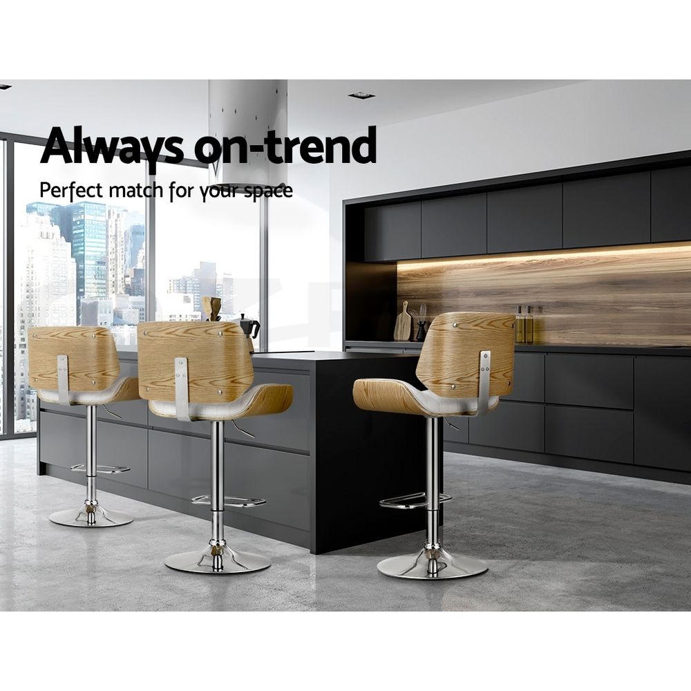 Artiss 3x Bar Stools Counter Chairs Adjustable Swivel PU Leather Galina White-Furniture > Bar Stools &amp; Chairs > Table &amp; Bar Stools-PEROZ Accessories