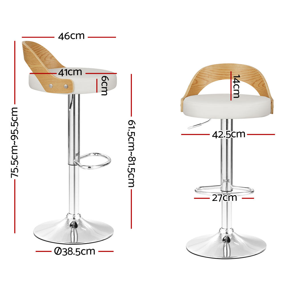 Artiss 2x Bar Stools Adjustable Leather Padded White-Furniture &gt; Bar Stools &amp; Chairs-PEROZ Accessories