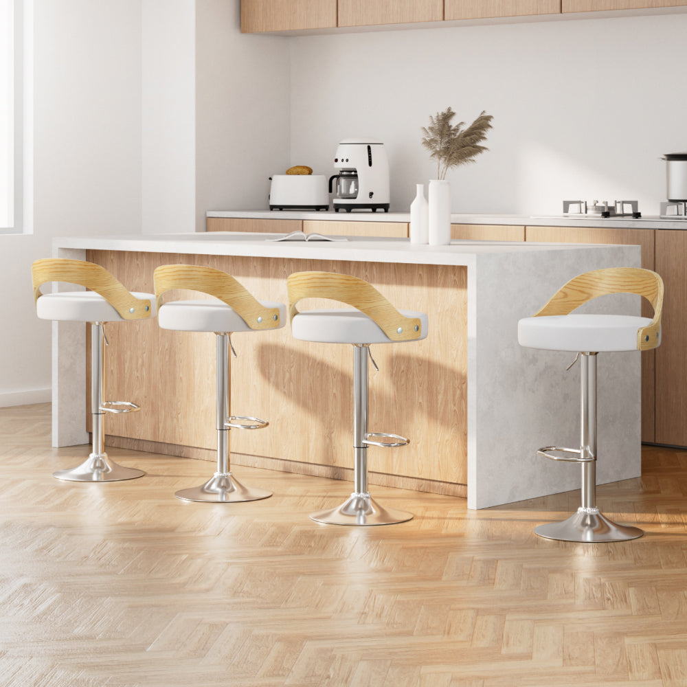 Artiss 4x Bar Stools Adjustable Leather Padded White-Furniture &gt; Bar Stools &amp; Chairs &gt; Arm Chairs &amp; Recliners-PEROZ Accessories
