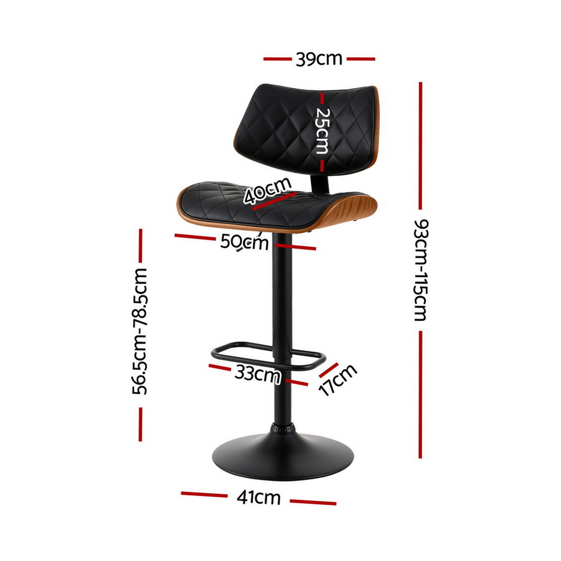 Artiss Bar Stools Kitchen Dining Chairs Gas Lift Stool Wooden Leather Black-Furniture > Bar Stools &amp; Chairs-PEROZ Accessories