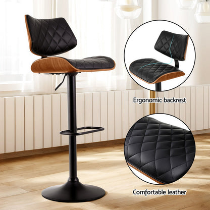 Artiss Bar Stools Kitchen Dining Chairs Gas Lift Stool Wooden Leather Black-Furniture > Bar Stools &amp; Chairs-PEROZ Accessories