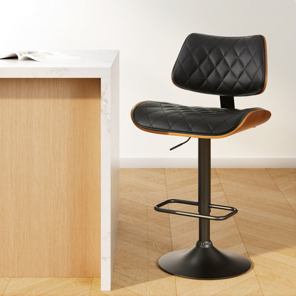 Artiss Bar Stools Kitchen Dining Chairs Gas Lift Stool Wooden Leather Black-Furniture > Bar Stools &amp; Chairs-PEROZ Accessories