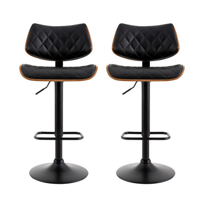 Artiss 2x Bar Stools Kitchen Dining Chairs Gas Lift Stool Wooden Leather Black-Furniture > Bar Stools &amp; Chairs > Table &amp; Bar Stools-PEROZ Accessories