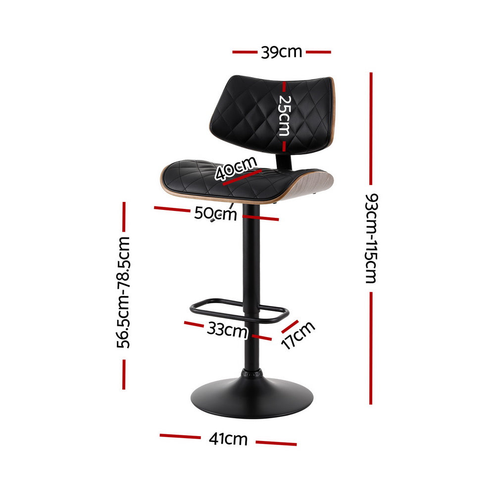 Artiss 2x Bar Stools Kitchen Dining Chairs Gas Lift Stool Wooden Leather Black-Furniture &gt; Bar Stools &amp; Chairs &gt; Table &amp; Bar Stools-PEROZ Accessories