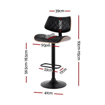 Artiss 2x Bar Stools Kitchen Dining Chairs Gas Lift Stool Wooden Leather Black-Furniture &gt; Bar Stools &amp; Chairs &gt; Table &amp; Bar Stools-PEROZ Accessories