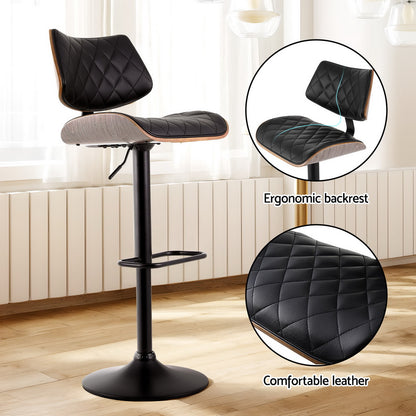 Artiss 2x Bar Stools Kitchen Dining Chairs Gas Lift Stool Wooden Leather Black-Furniture &gt; Bar Stools &amp; Chairs &gt; Table &amp; Bar Stools-PEROZ Accessories