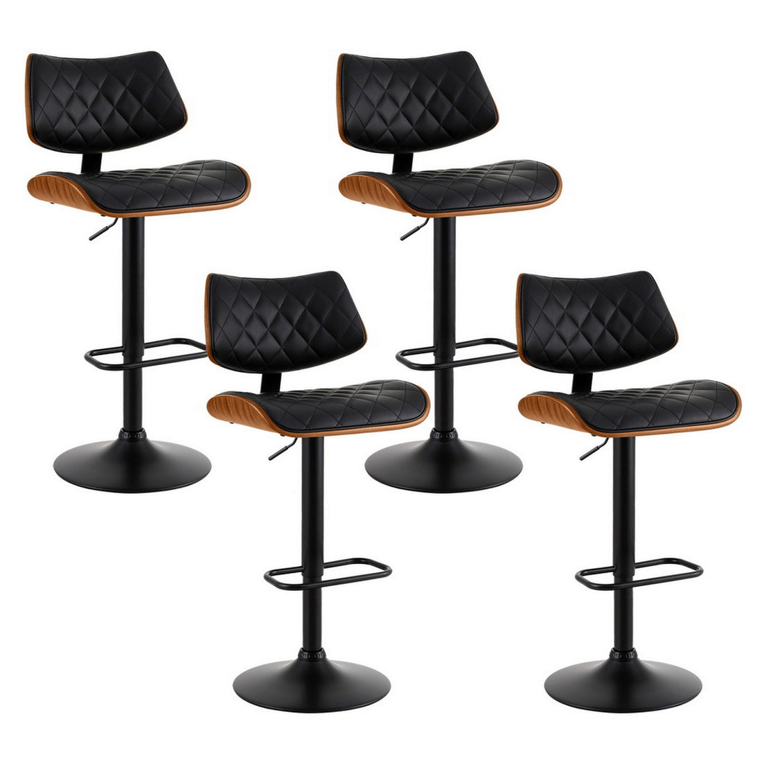 Artiss 4x Bar Stools Kitchen Dining Chairs Gas Lift Stool Wooden Leather Black-Furniture > Bar Stools &amp; Chairs > Table &amp; Bar Stools-PEROZ Accessories