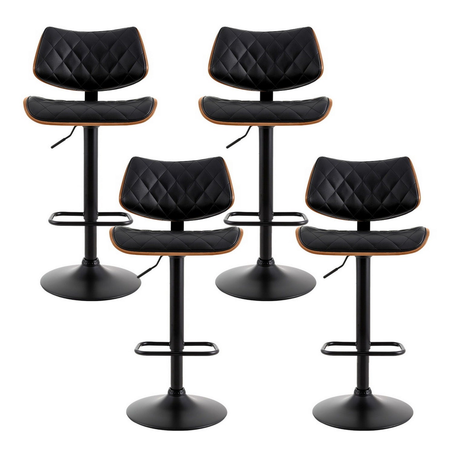 Artiss 4x Bar Stools Kitchen Dining Chairs Gas Lift Stool Wooden Leather Black-Furniture > Bar Stools &amp; Chairs > Table &amp; Bar Stools-PEROZ Accessories