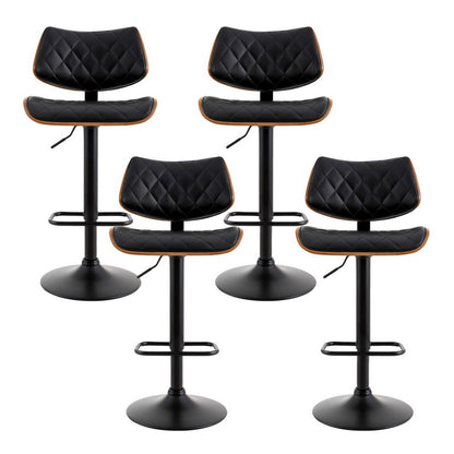 Artiss 4x Bar Stools Kitchen Dining Chairs Gas Lift Stool Wooden Leather Black-Furniture > Bar Stools &amp; Chairs > Table &amp; Bar Stools-PEROZ Accessories