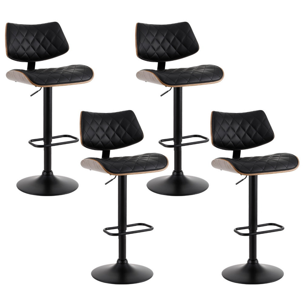 Artiss 4x Bar Stools Kitchen Dining Chairs Gas Lift Stool Wooden Leather Black-Furniture &gt; Bar Stools &amp; Chairs &gt; Table &amp; Bar Stools-PEROZ Accessories