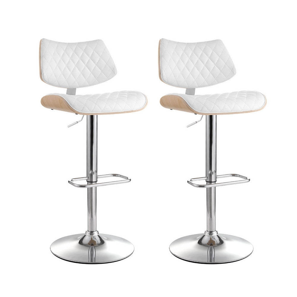 Artiss 2x Bar Stools Kitchen Dining Chairs Gas Lift Stool Wooden Leather White-Furniture &gt; Bar Stools &amp; Chairs &gt; Table &amp; Bar Stools-PEROZ Accessories