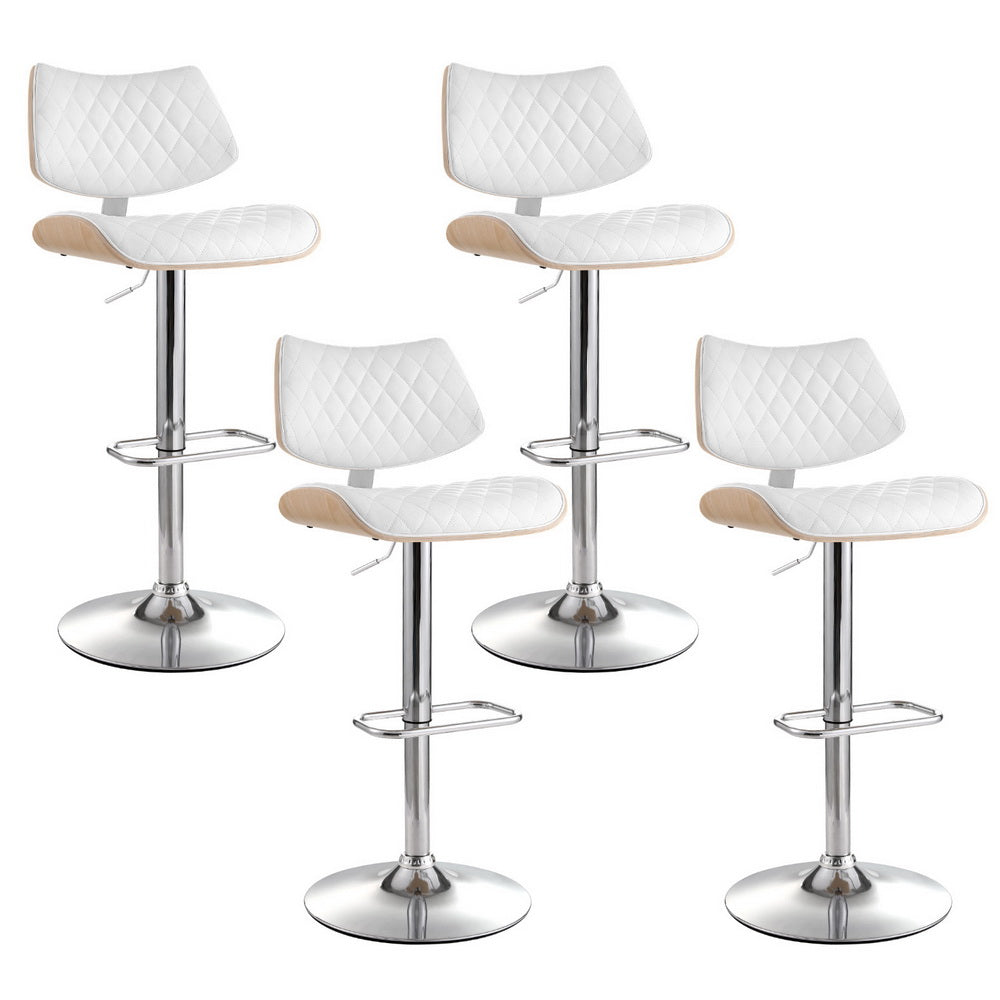 Artiss 4x Bar Stools Kitchen Dining Chairs Gas Lift Stool Wooden Leather White-Furniture &gt; Bar Stools &amp; Chairs &gt; Table &amp; Bar Stools-PEROZ Accessories