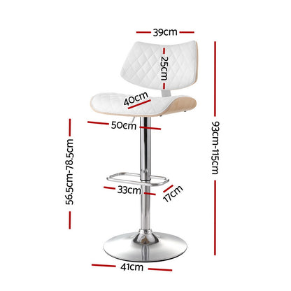 Artiss 4x Bar Stools Kitchen Dining Chairs Gas Lift Stool Wooden Leather White-Furniture &gt; Bar Stools &amp; Chairs &gt; Table &amp; Bar Stools-PEROZ Accessories