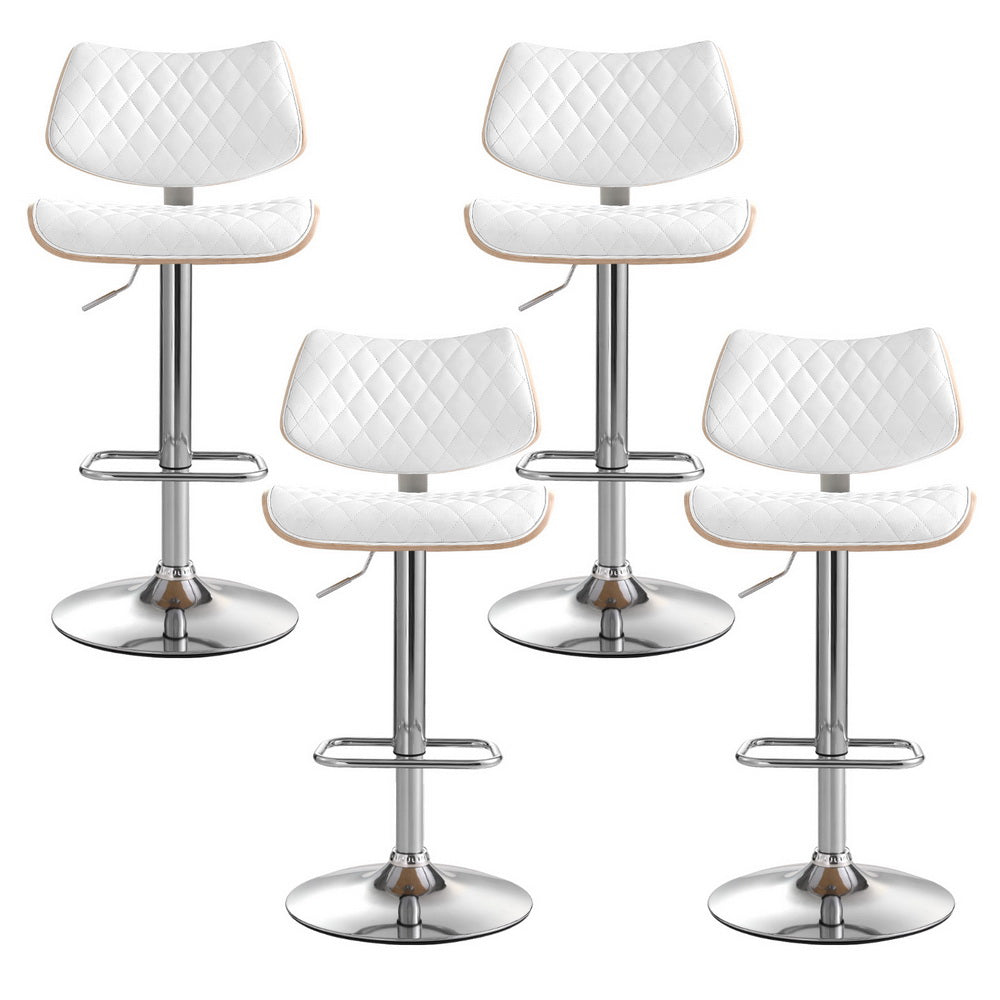 Artiss 4x Bar Stools Kitchen Dining Chairs Gas Lift Stool Wooden Leather White-Furniture &gt; Bar Stools &amp; Chairs &gt; Table &amp; Bar Stools-PEROZ Accessories