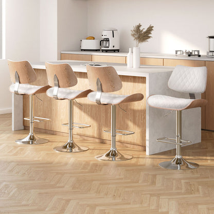 Artiss 4x Bar Stools Kitchen Dining Chairs Gas Lift Stool Wooden Leather White-Furniture &gt; Bar Stools &amp; Chairs &gt; Table &amp; Bar Stools-PEROZ Accessories