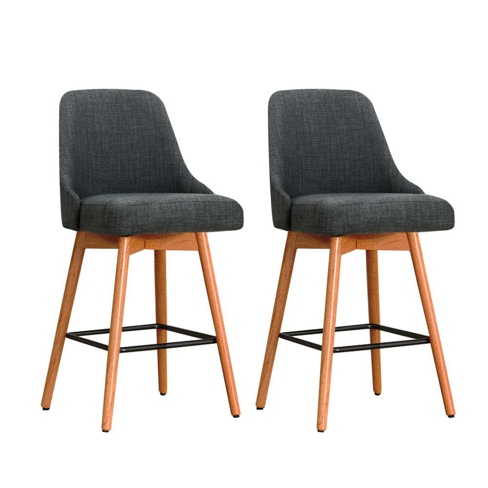 Artiss 2x Bar Stools Swivel Seat Wooden Charcoal-Furniture &gt; Bar Stools &amp; Chairs-PEROZ Accessories