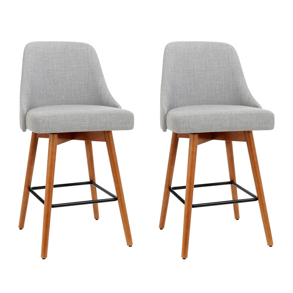 Artiss 2x Bar Stools Swivel Seat Wooden Grey-Furniture &gt; Bar Stools &amp; Chairs-PEROZ Accessories