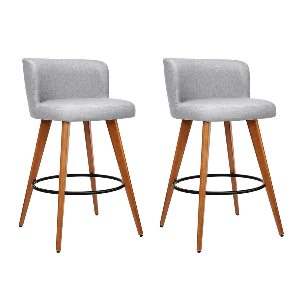 Artiss 2x Bar Stools Linen Padded Wooden Grey-Furniture &gt; Bar Stools &amp; Chairs-PEROZ Accessories
