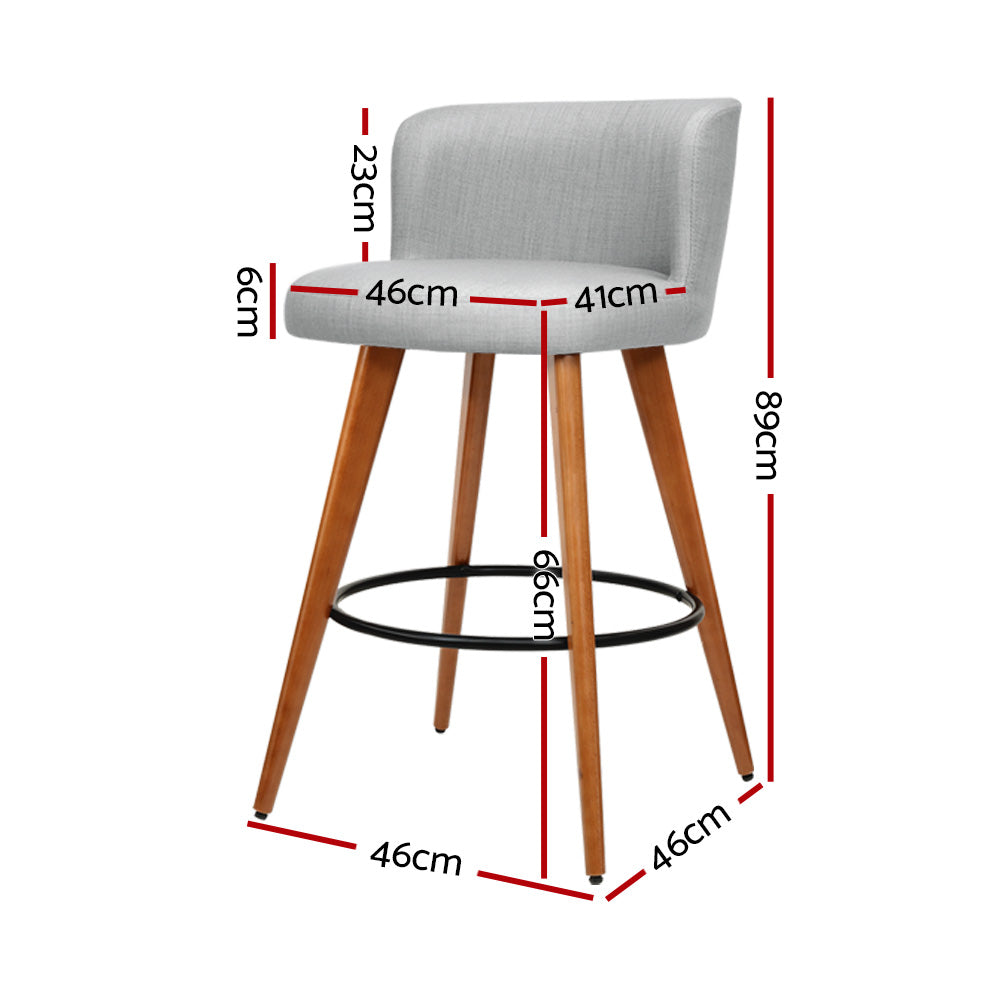 Artiss 2x Bar Stools Linen Padded Wooden Grey-Furniture &gt; Bar Stools &amp; Chairs-PEROZ Accessories