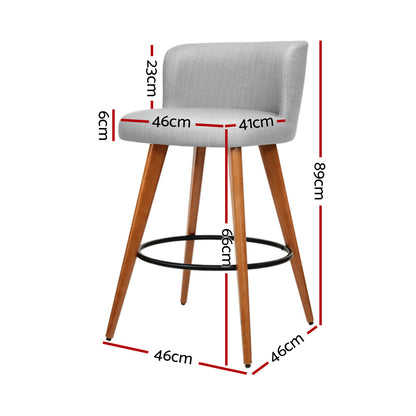 Artiss 2x Bar Stools Linen Padded Wooden Grey-Furniture &gt; Bar Stools &amp; Chairs-PEROZ Accessories