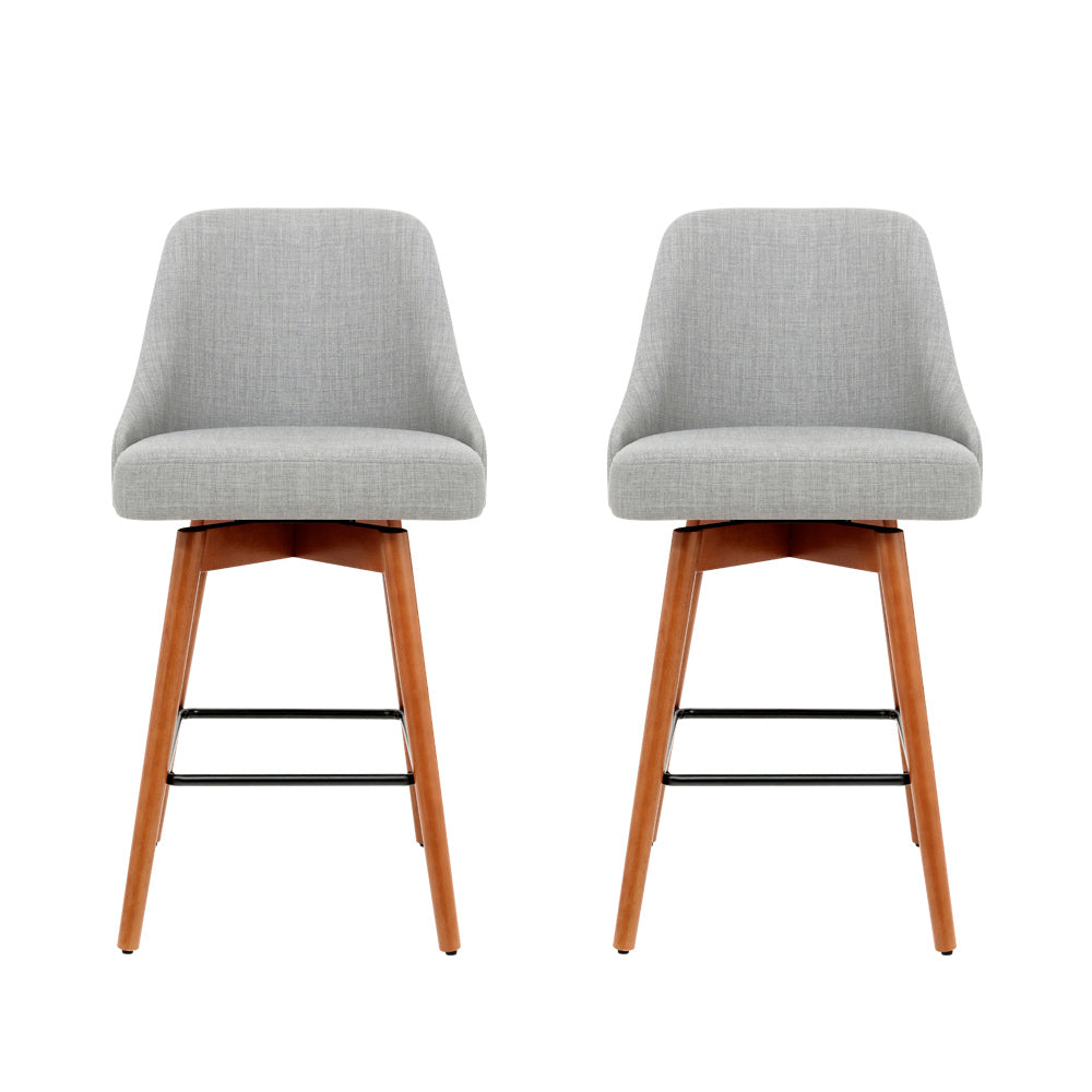 Artiss 2x Bar Stools Linen Padded Wooden Grey-Furniture &gt; Bar Stools &amp; Chairs-PEROZ Accessories