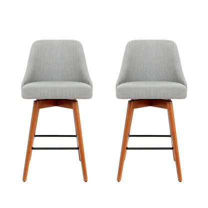 Artiss 2x Bar Stools Linen Padded Wooden Grey-Furniture &gt; Bar Stools &amp; Chairs-PEROZ Accessories