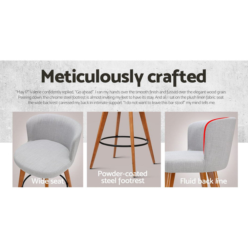Artiss 2x Bar Stools Linen Padded Wooden Grey-Furniture &gt; Bar Stools &amp; Chairs-PEROZ Accessories