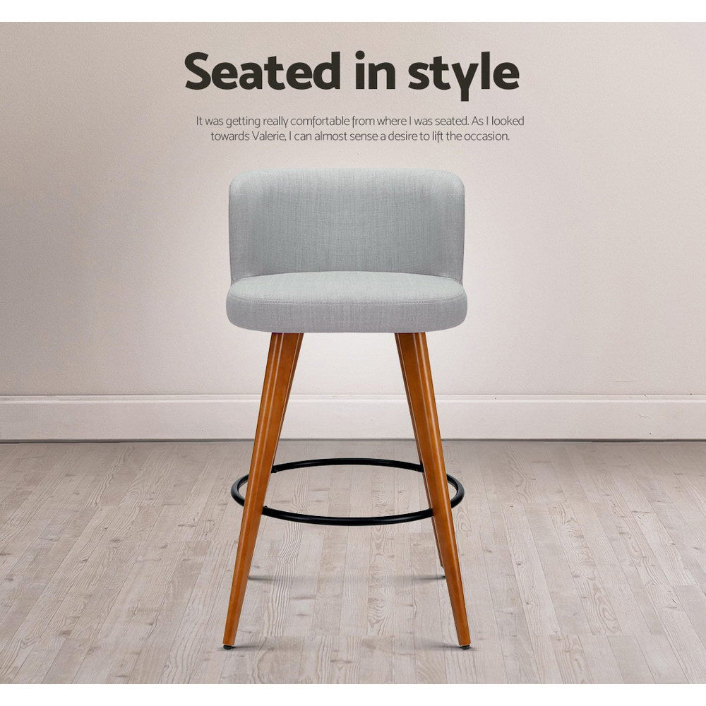 Artiss 2x Bar Stools Linen Padded Wooden Grey-Furniture &gt; Bar Stools &amp; Chairs-PEROZ Accessories