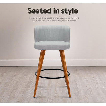 Artiss 2x Bar Stools Linen Padded Wooden Grey-Furniture &gt; Bar Stools &amp; Chairs-PEROZ Accessories