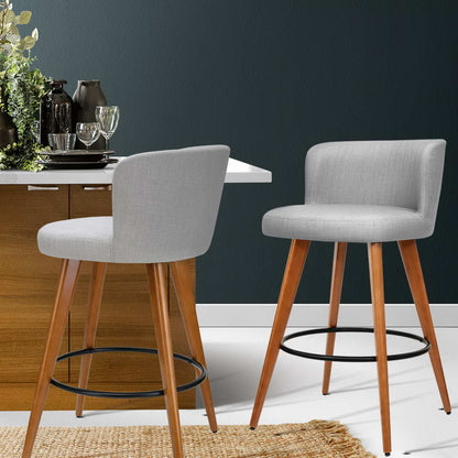 Artiss 2x Bar Stools Linen Padded Wooden Grey-Furniture &gt; Bar Stools &amp; Chairs-PEROZ Accessories