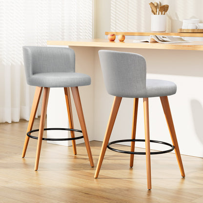 Artiss 2x Bar Stools Linen Padded Wooden Grey-Furniture &gt; Bar Stools &amp; Chairs-PEROZ Accessories