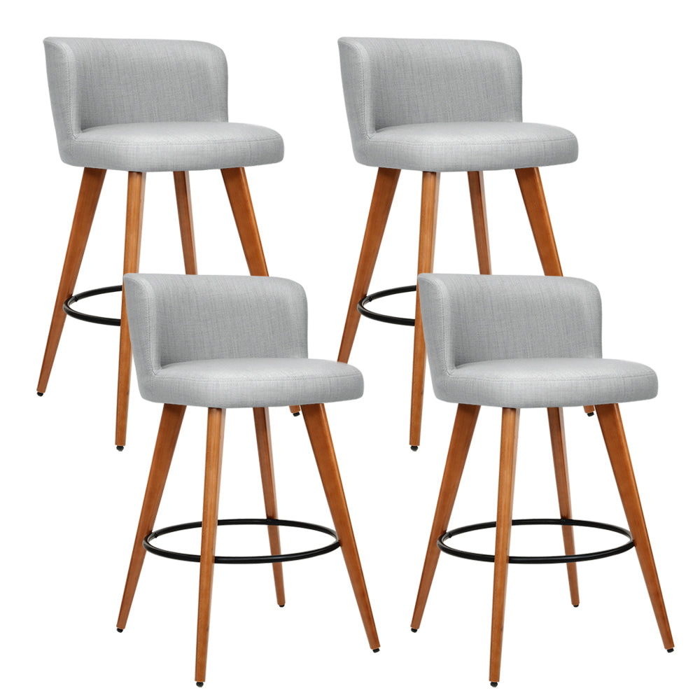 Artiss 4x Bar Stools Linen Padded Wooden Grey-Furniture &gt; Bar Stools &amp; Chairs-PEROZ Accessories