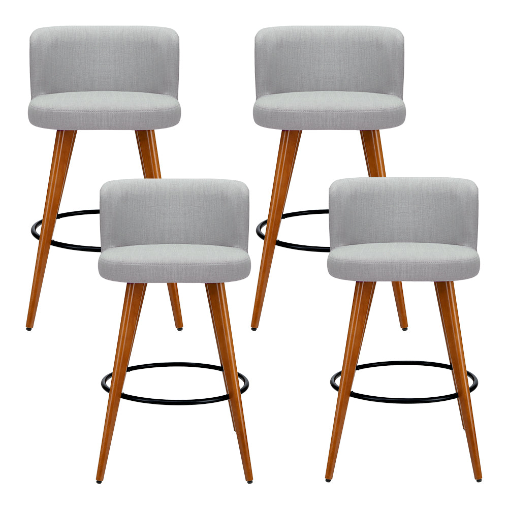 Artiss 4x Bar Stools Linen Padded Wooden Grey-Furniture &gt; Bar Stools &amp; Chairs-PEROZ Accessories