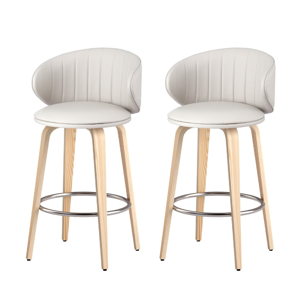 2x Artiss Bar Stools Dining Chairs Contoured Leather Wood Stool-Furniture &gt; Bar Stools &amp; Chairs &gt; Table &amp; Bar Stools-PEROZ Accessories
